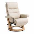 Poltrona reclinabile in pelle con base legno crema
