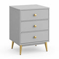 Comodino a Tre Cassetti in Legno MDF Grigio con Gambe in Metallo Dorato