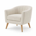 Poltrona in tessuto bouclé beige con gambe in legno