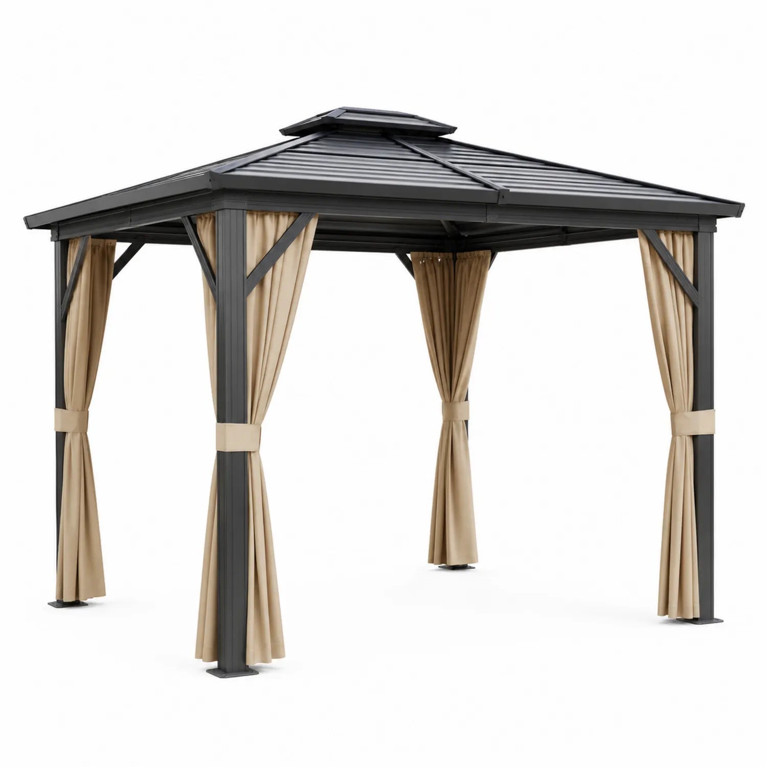 Gazebo in Alluminio con Tetto in Acciaio e Tende di Poliestere
