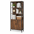 Libreria scaffale in legno e metallo marrone con ripiani e ante