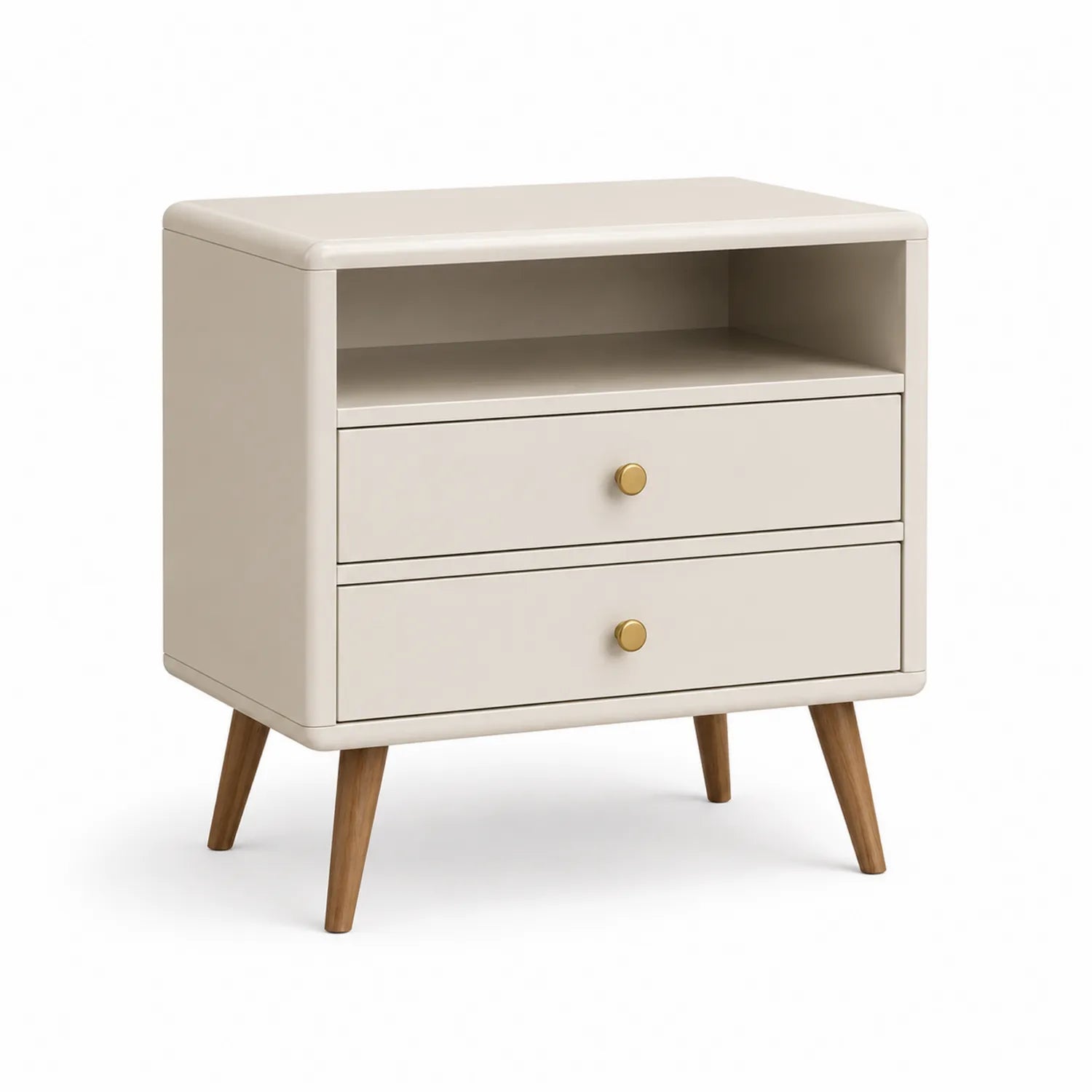 Comodino Camera Letto MDF Beige con Gambe in Legno 60x40x55 cm