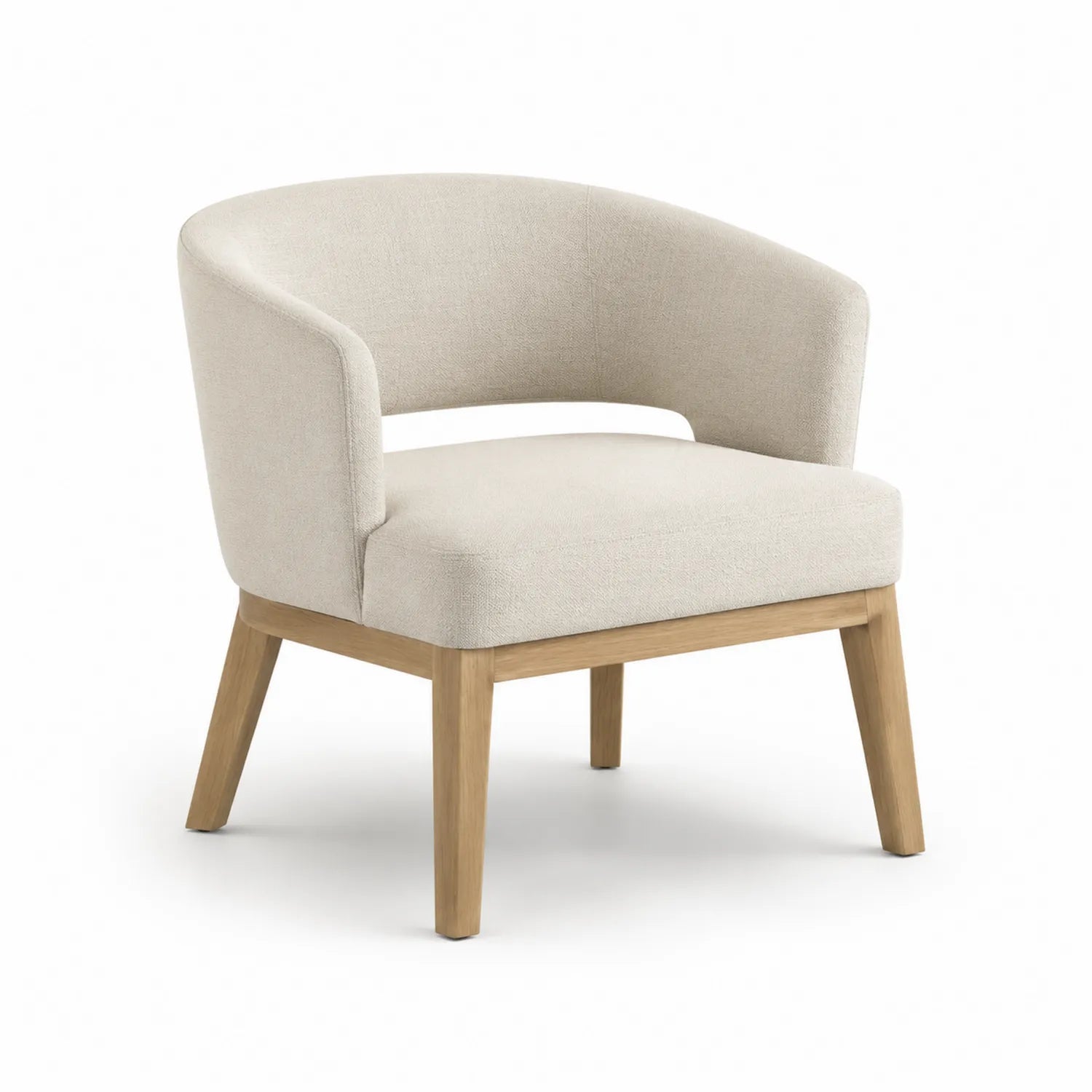 Poltrona rotonda in tessuto con gambe in legno 80x70x75 cm