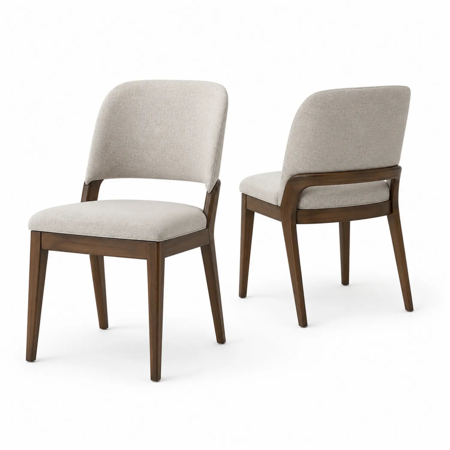 Set di 2 Sedie in Legno Massello con Rivestimento in Tessuto Beige
