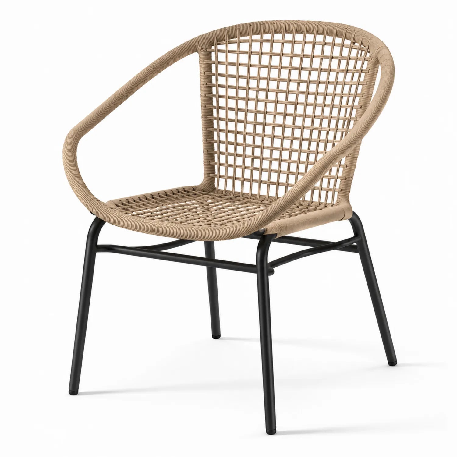 Sedia da Esterno in Rattan Sintetico Beige e Metallo Nero