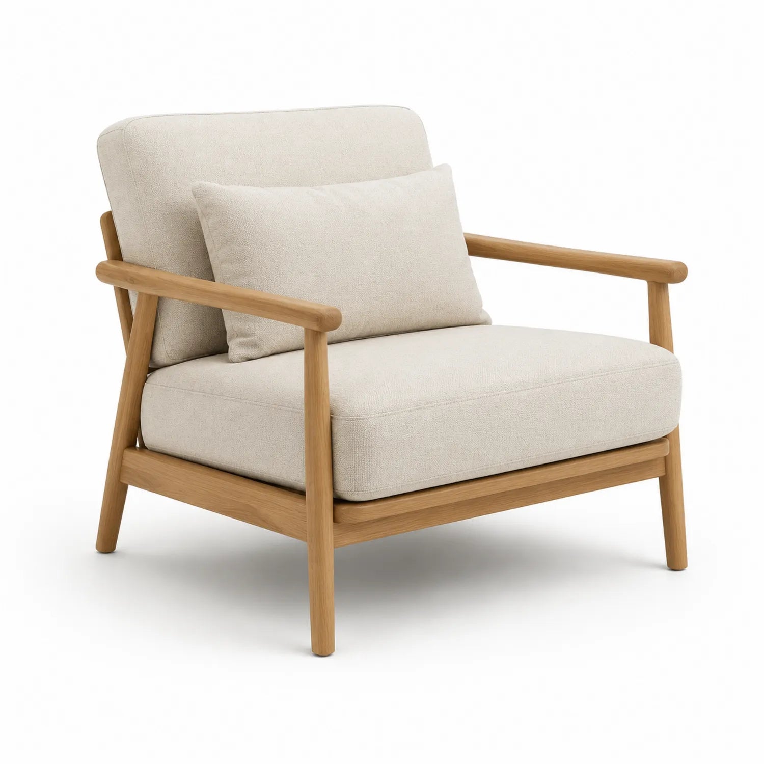 Poltrona in legno con cuscini in poliestere crema