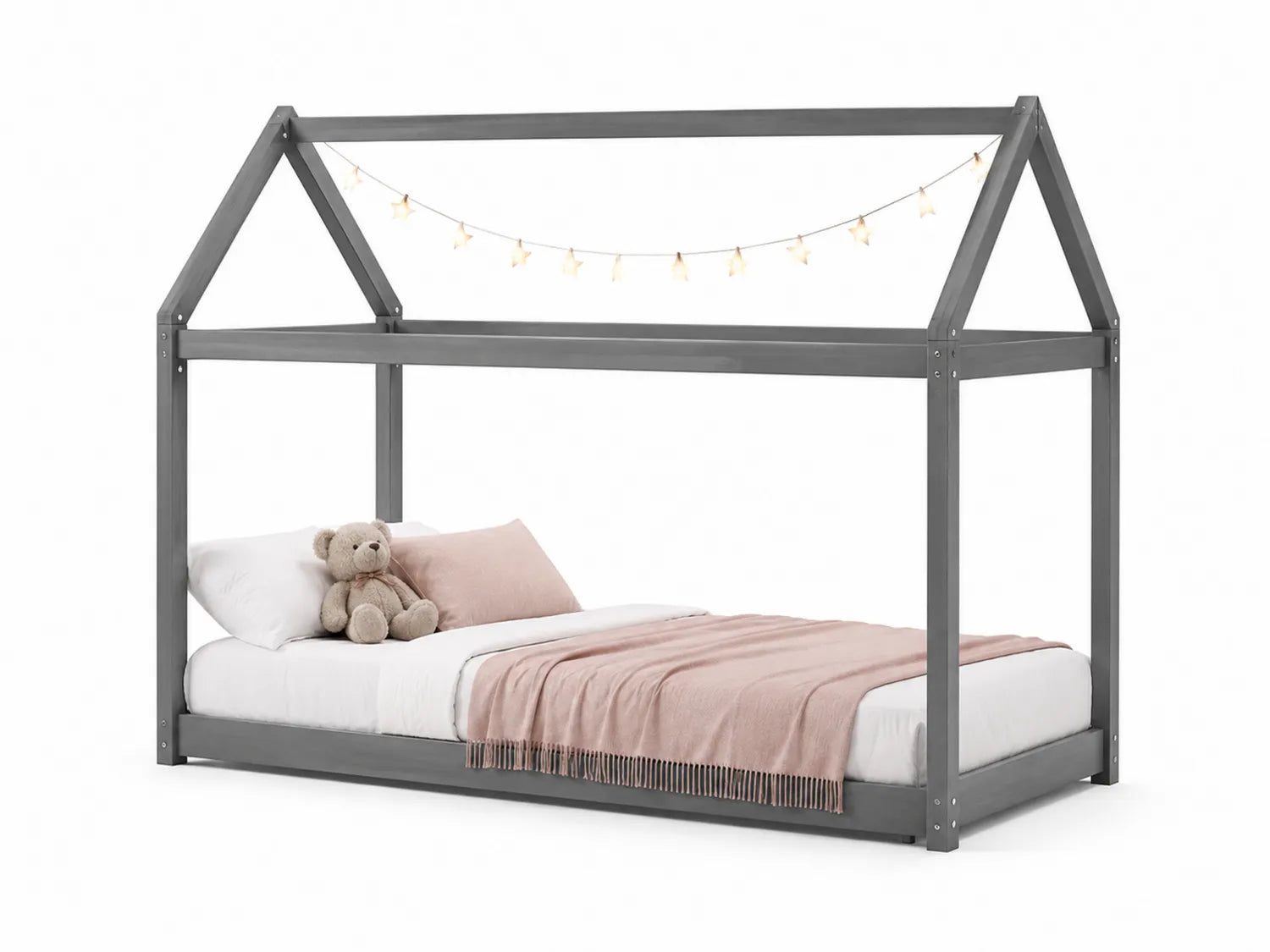 Letto a forma di casetta in legno grigio 200 x 90 cm