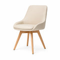 Sedia da pranzo in pelle sintetica beige con gambe in legno