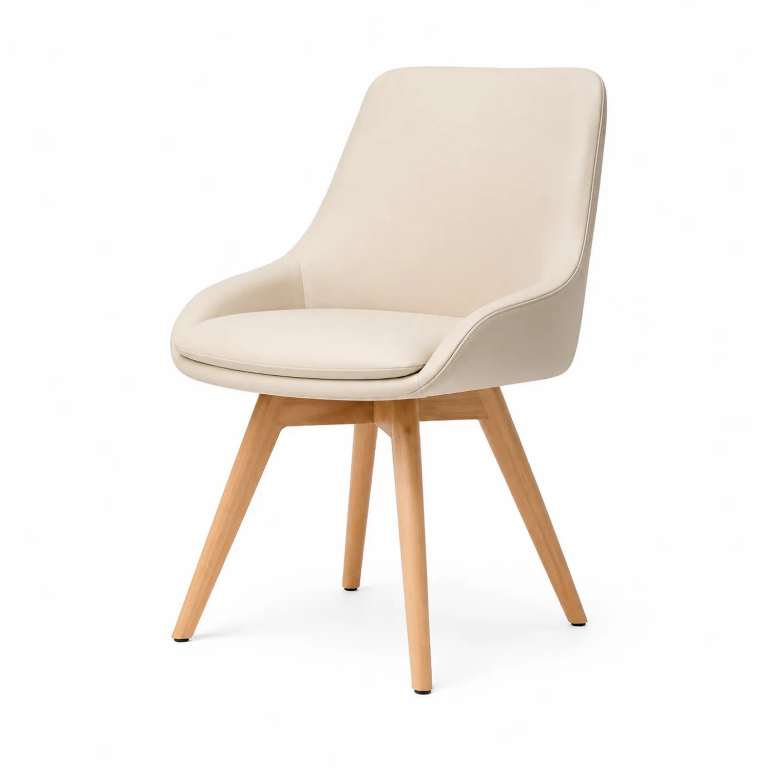 Sedia da pranzo in pelle sintetica beige con gambe in legno
