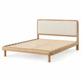 Letto matrimoniale in legno di rovere con testiera imbottita crema 200x160 cm