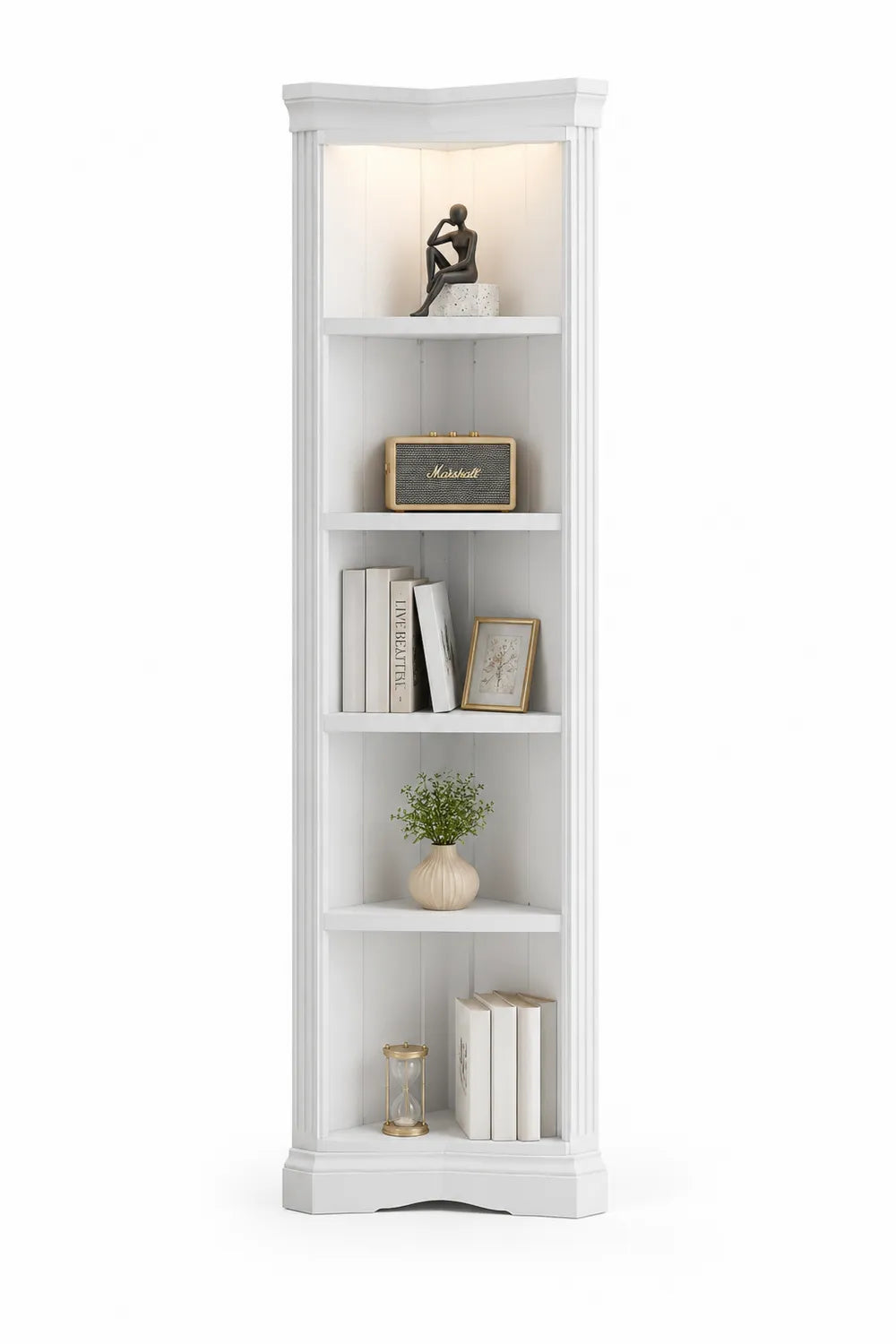 Libreria Angolare a 5 Ripiani in Legno MDF Bianco