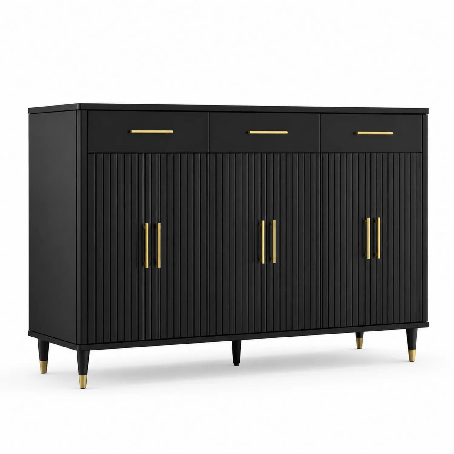 Credenza rettangolare in legno con maniglie metalliche oro 163x40x85 cm