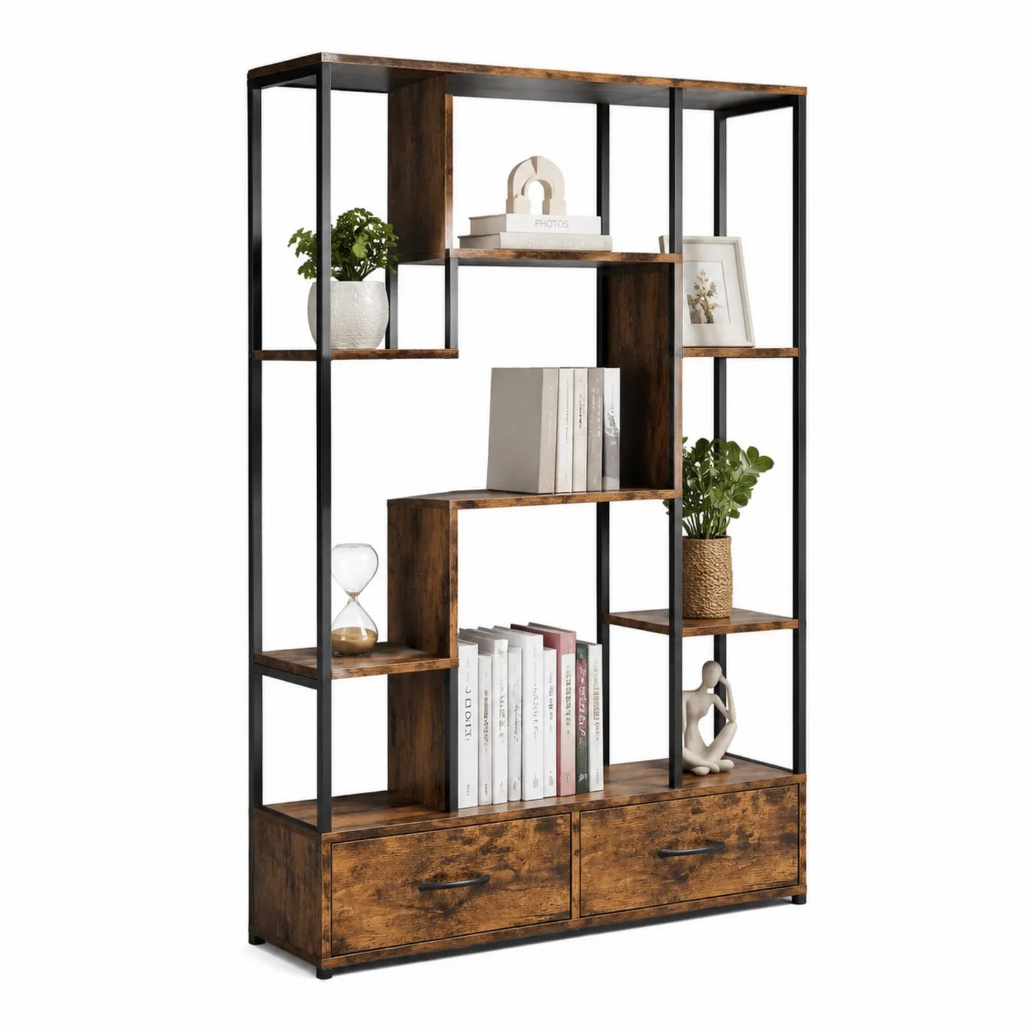 Scaffale libreria in Metallo e Legno Marrone 180x120x30 cm