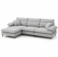 Divano angolare in tessuto grigio con struttura in legno 285x180x85 cm