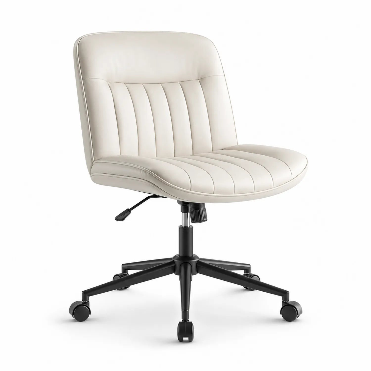 Sedia da ufficio regolabile in pelle PU bianca con base in metallo nero e ruote