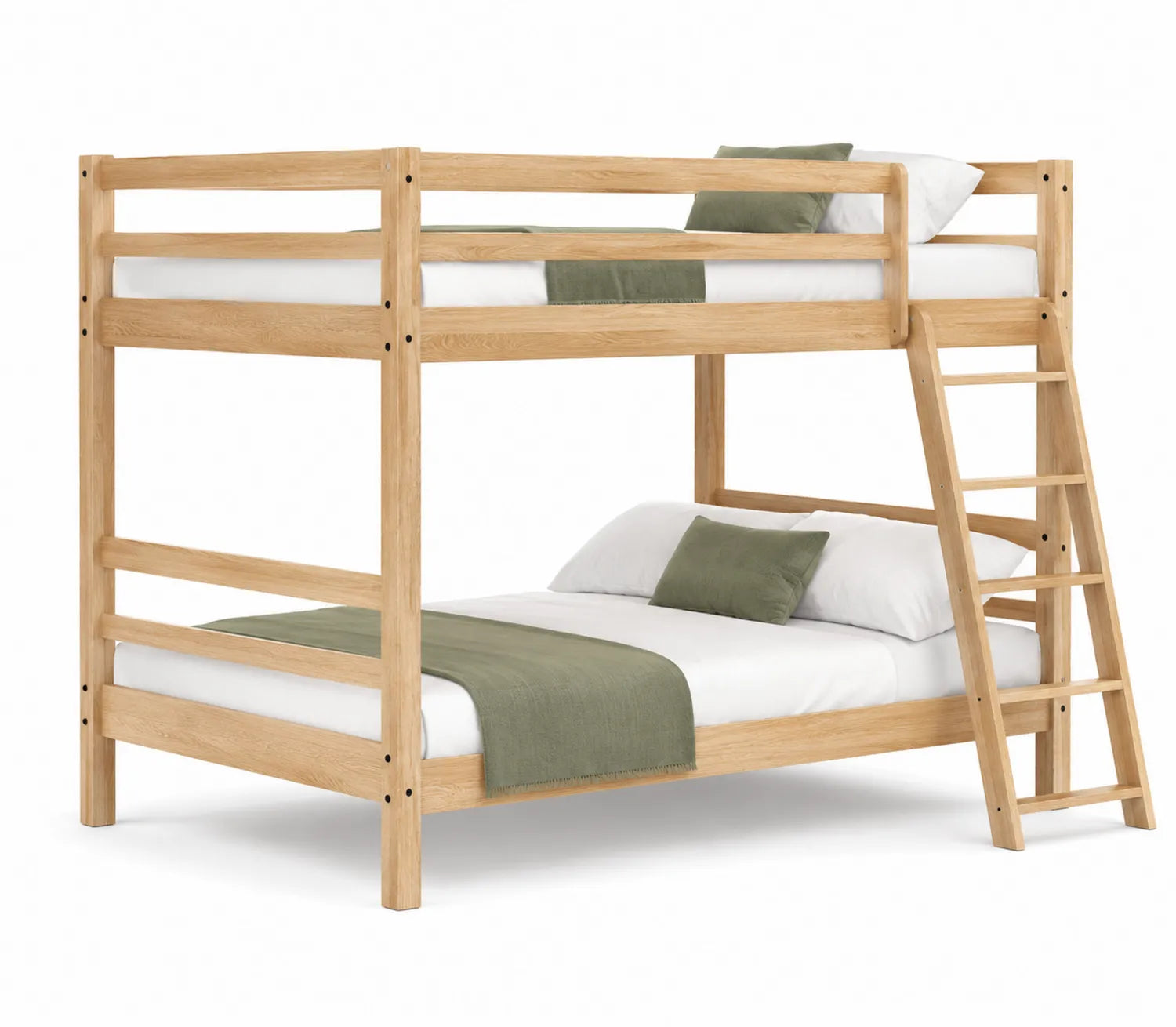 Letto a castello in legno massello naturale con scala