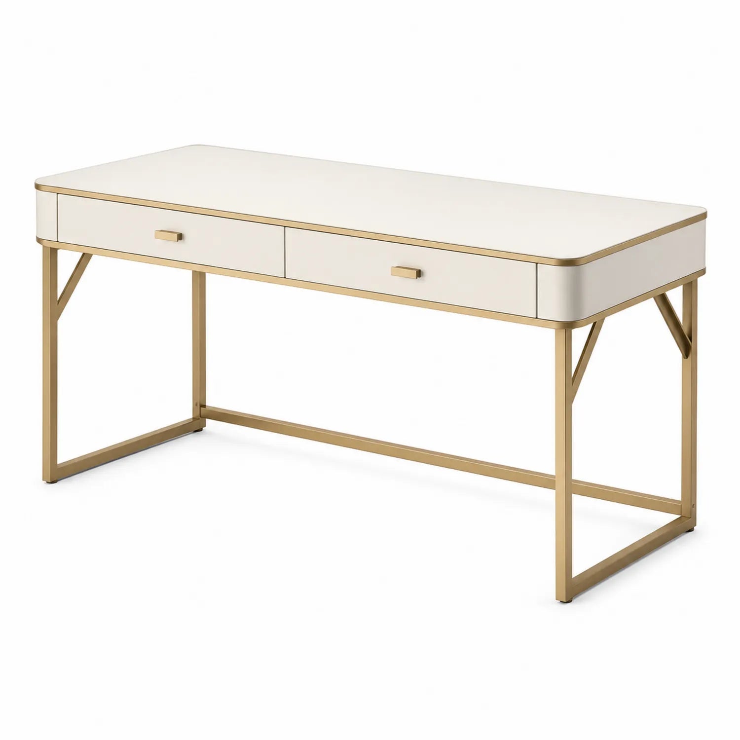 Scrivania rettangolare in legno composito e metallo bianco e oro 120x60x75 cm
