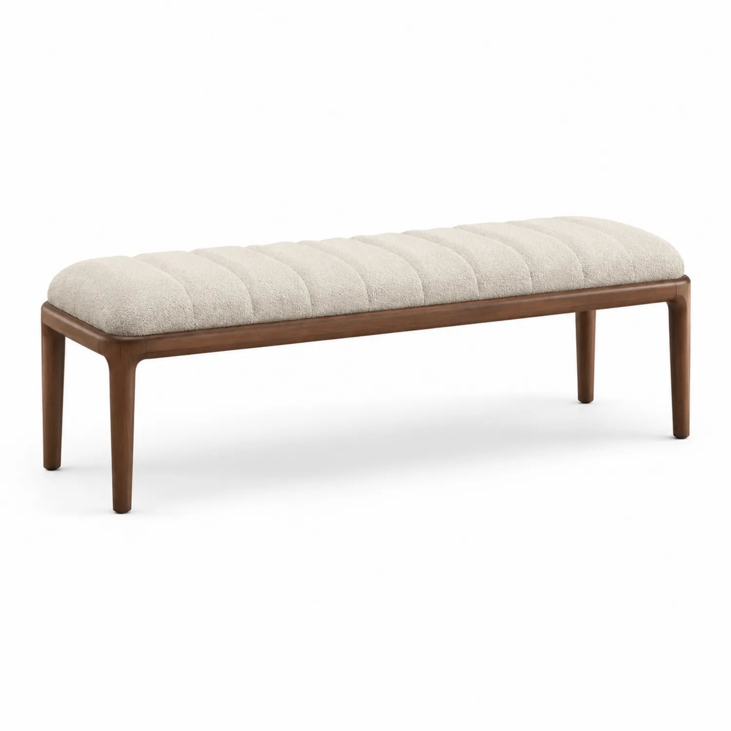 Panca rettangolare in legno e tessuto beige 140x40x45 cm