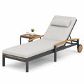 Chaise longue in metallo e legno con cuscini in poliestere grigi