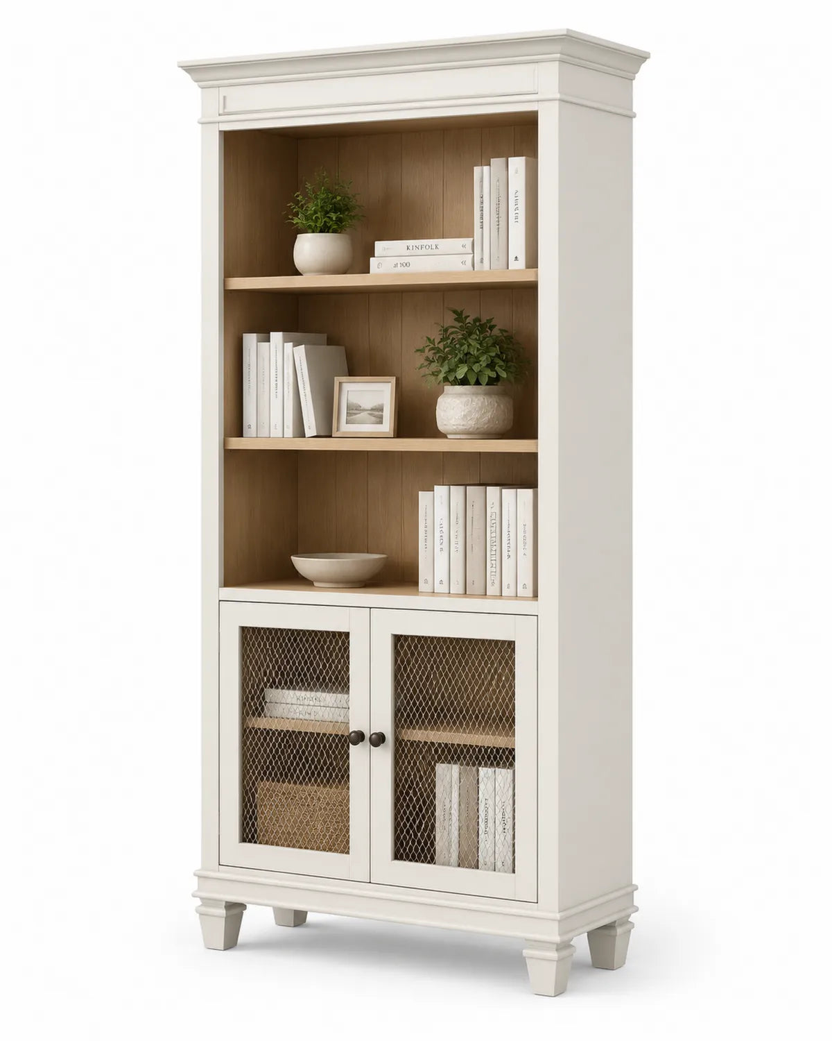 Libreria in legno MDF con ante a rete bianca 80x30x180 cm