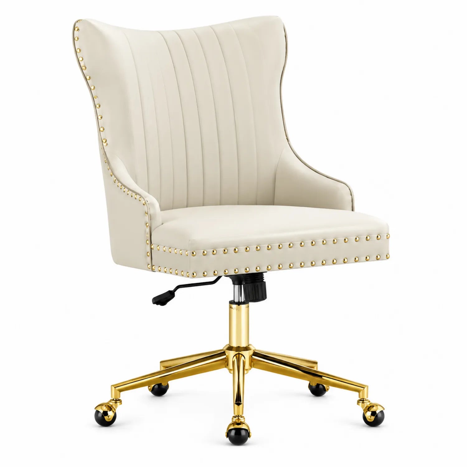 Sedia da Ufficio Girevole in Ecopelle Crema con Base Dorata