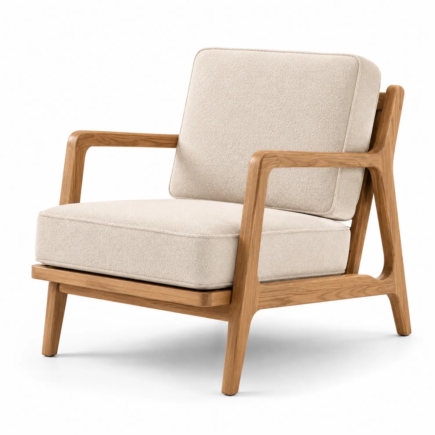 Poltrona in Legno Massello e Tessuto Crema 75x80x85 cm