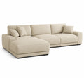 Divano angolare in tessuto poliestere beige con chaise longue