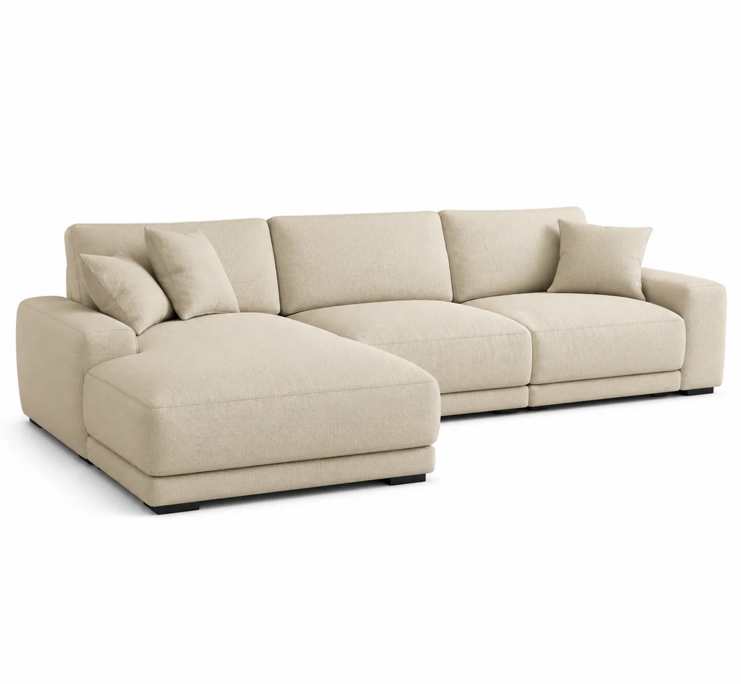 Divano angolare in tessuto poliestere beige con chaise longue