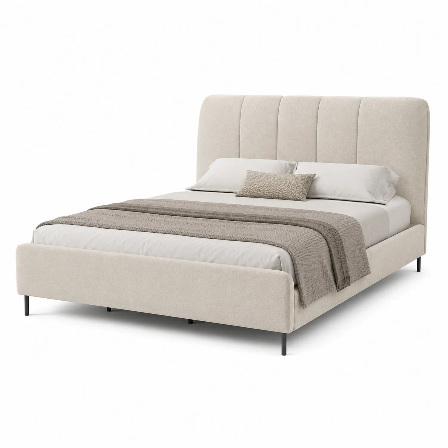 Letto matrimoniale in tessuto beige con testiera alta 160x200 cm
