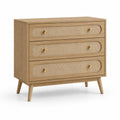 Cassettiera in Legno e Rattan con Tre Cassetti 90x40x75 cm