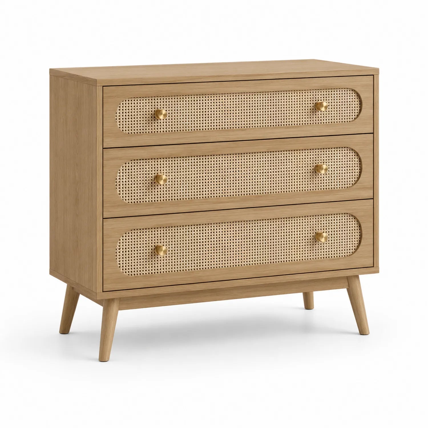 Cassettiera in Legno e Rattan con Tre Cassetti 90x40x75 cm