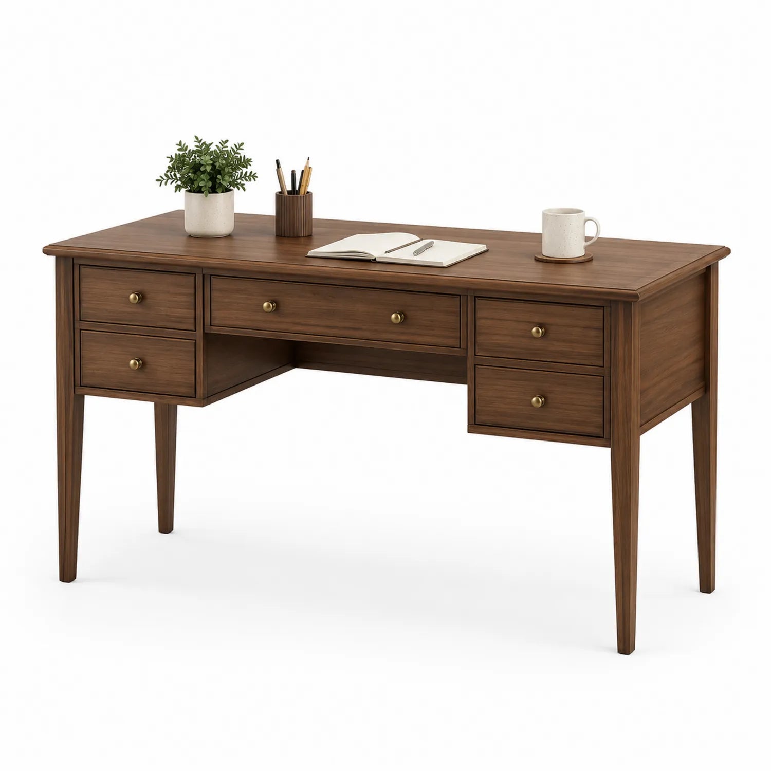 Scrivania rettangolare in legno con cassetti marrone 140x60x75 cm