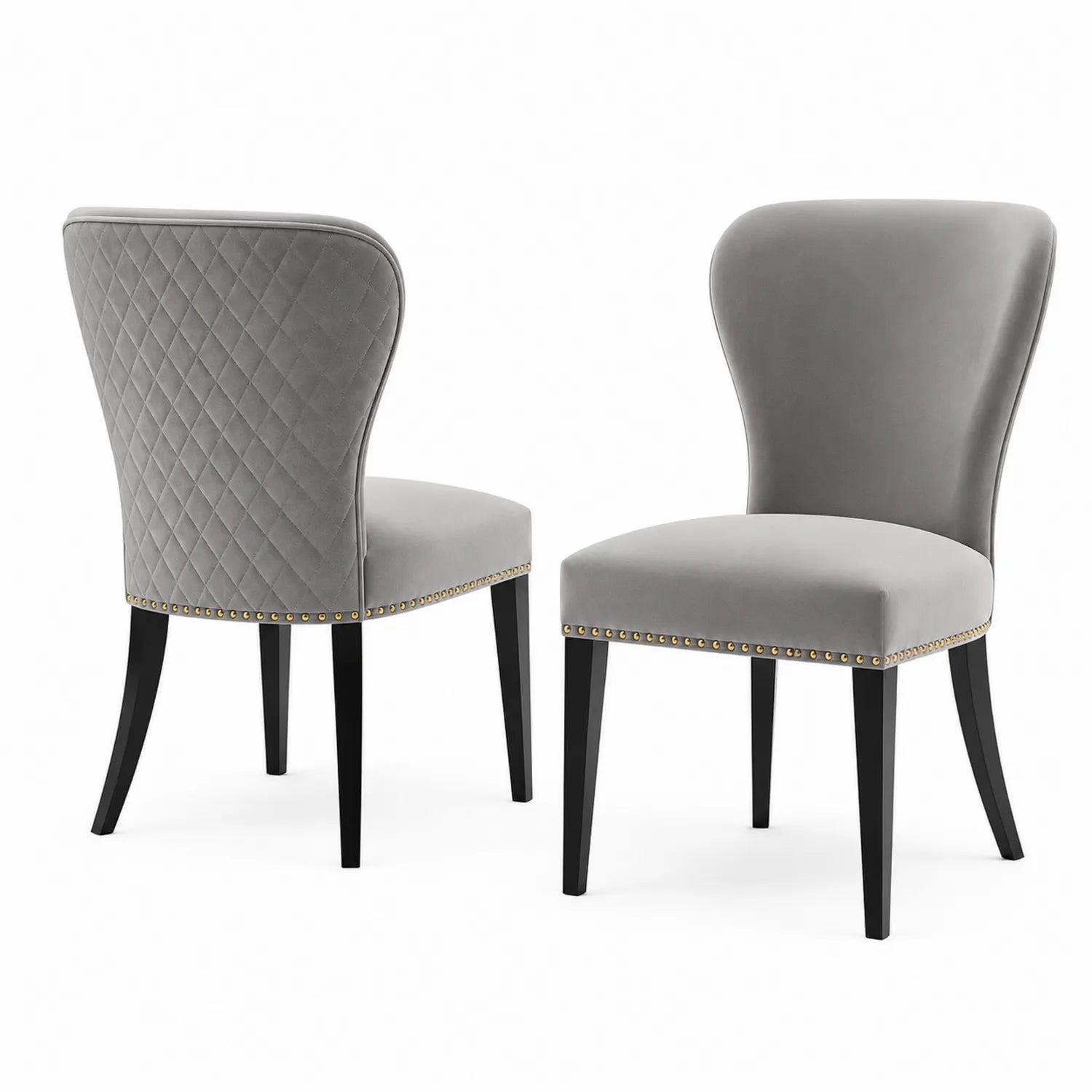 Sedie da Pranzo in Velluto Grigio con Gambe in Legno Nero