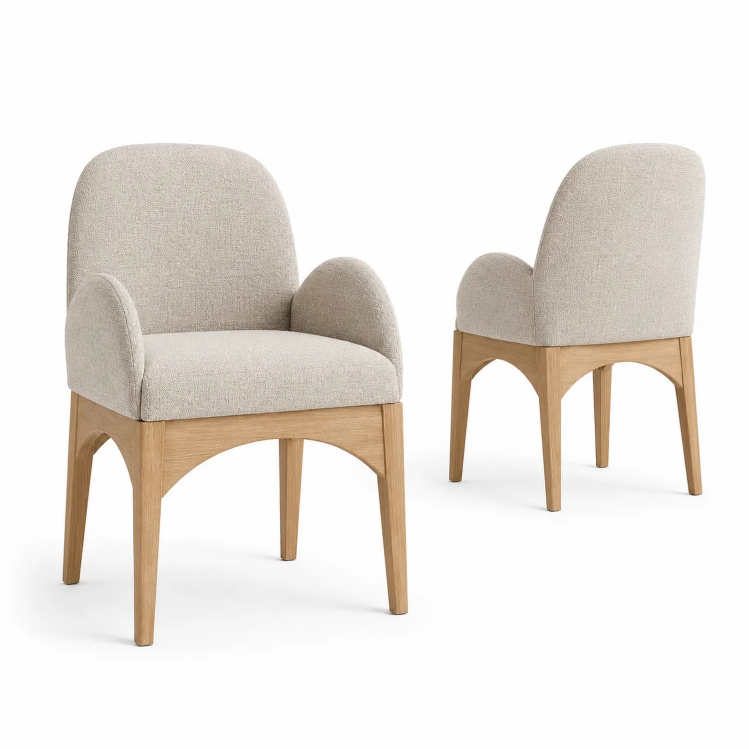 Set di 2 sedie da pranzo in legno con rivestimento in tessuto beige