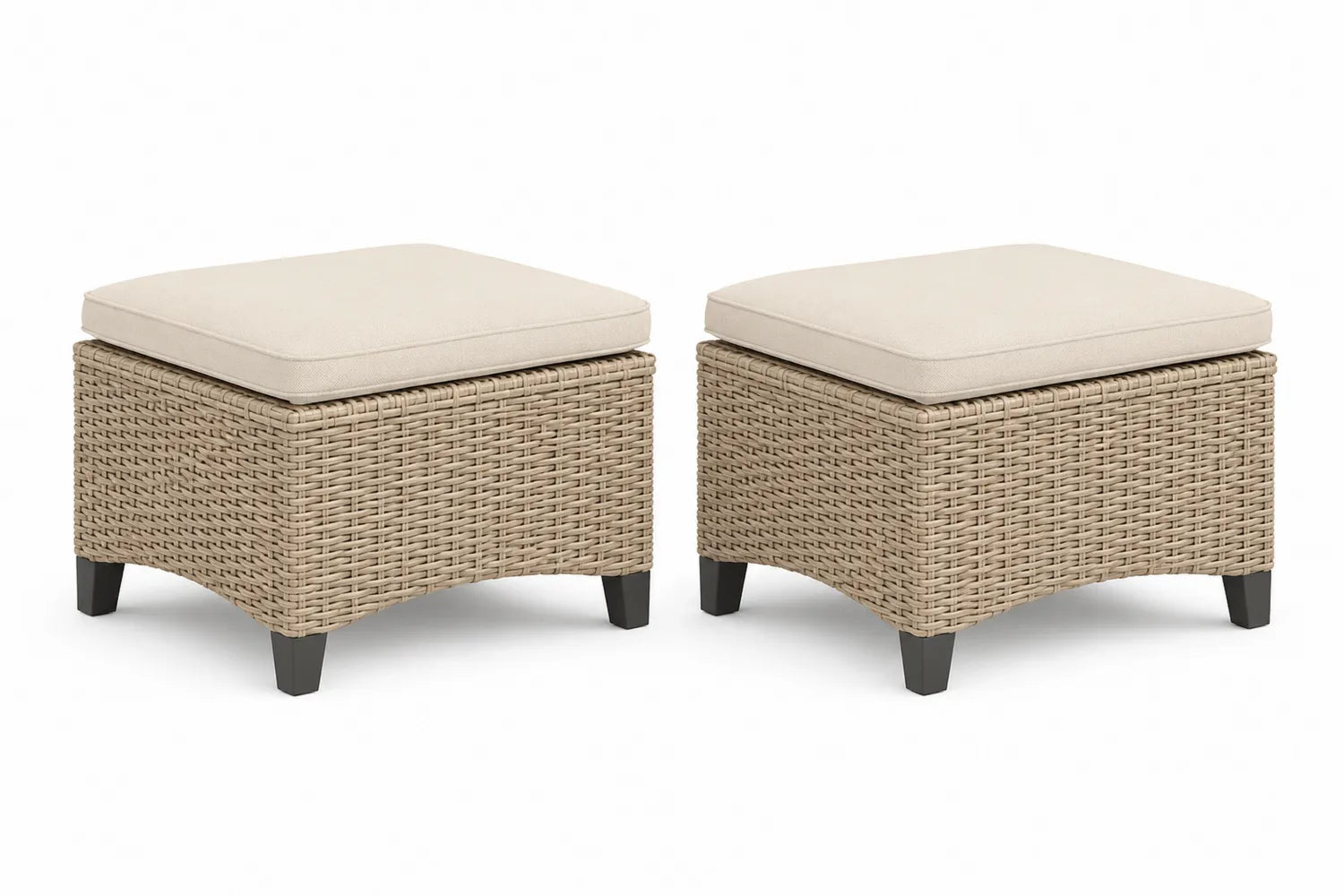 Set di 2 poggiapiedi da esterno in rattan con cuscino