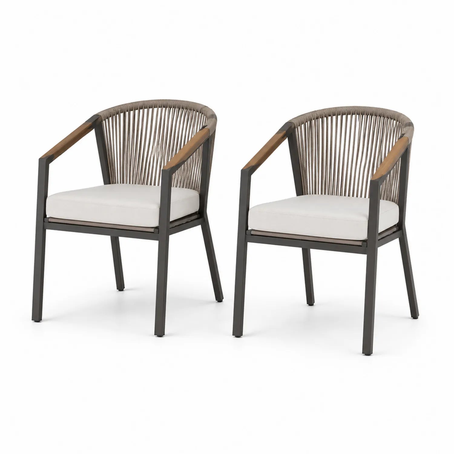 Set di 2 Sedie da Esterno in Alluminio e Corda Beige