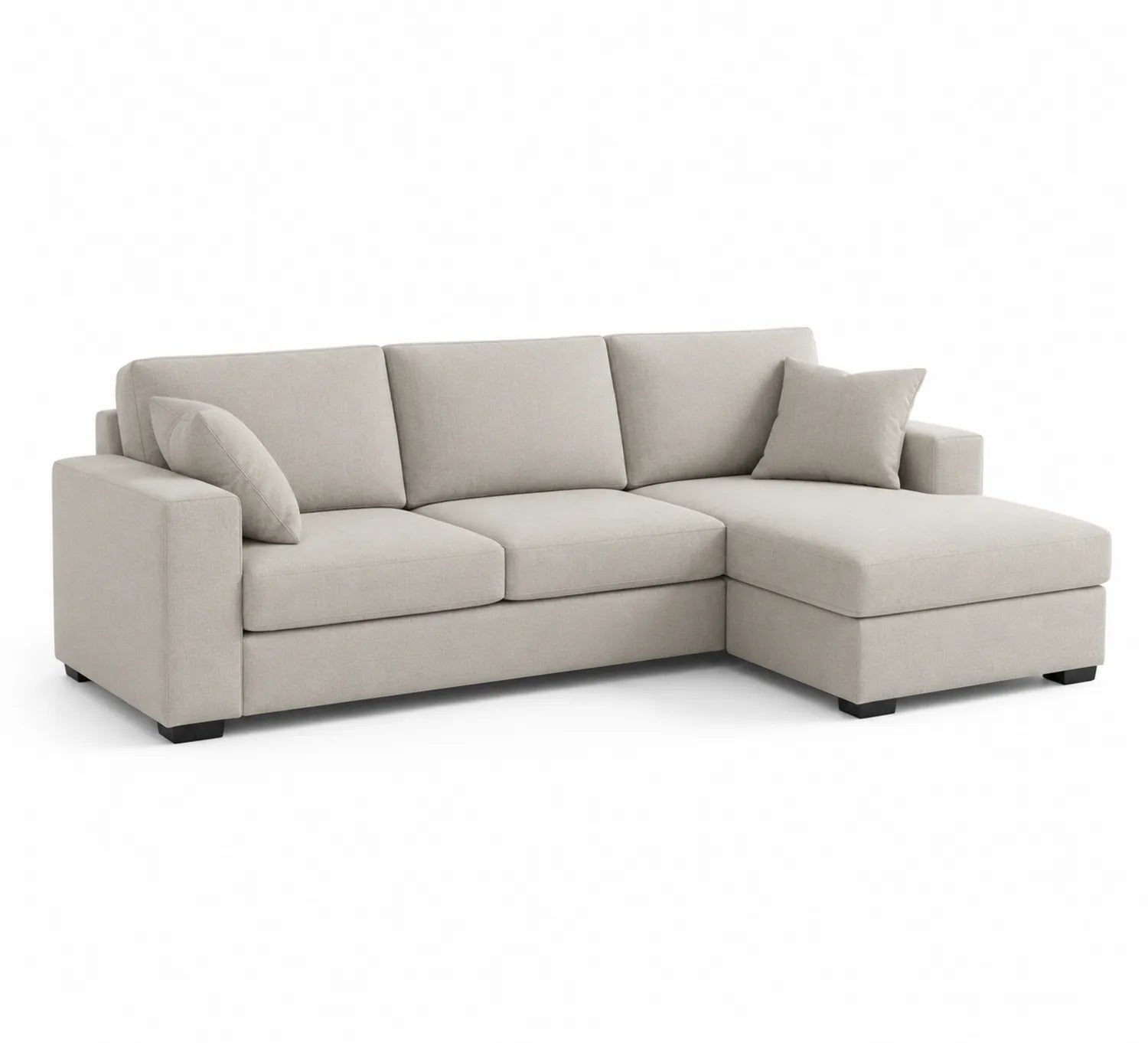 Divano angolare in tessuto beige con chaise-longue