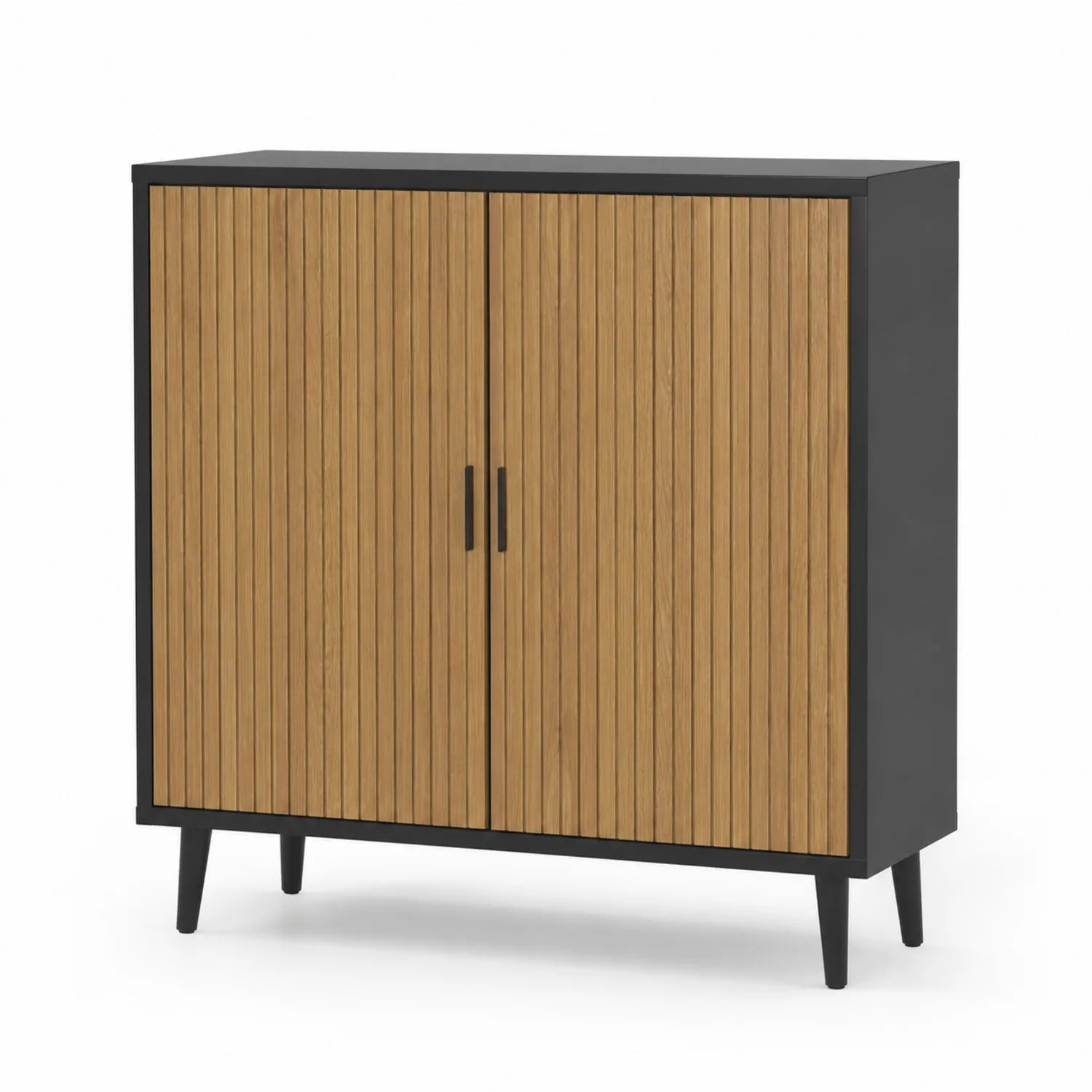 Credenza in MDF con ante in rovere e struttura nera