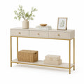 Consolle Rettangolare in MDF Beige con Cassetti e Struttura in Metallo Oro