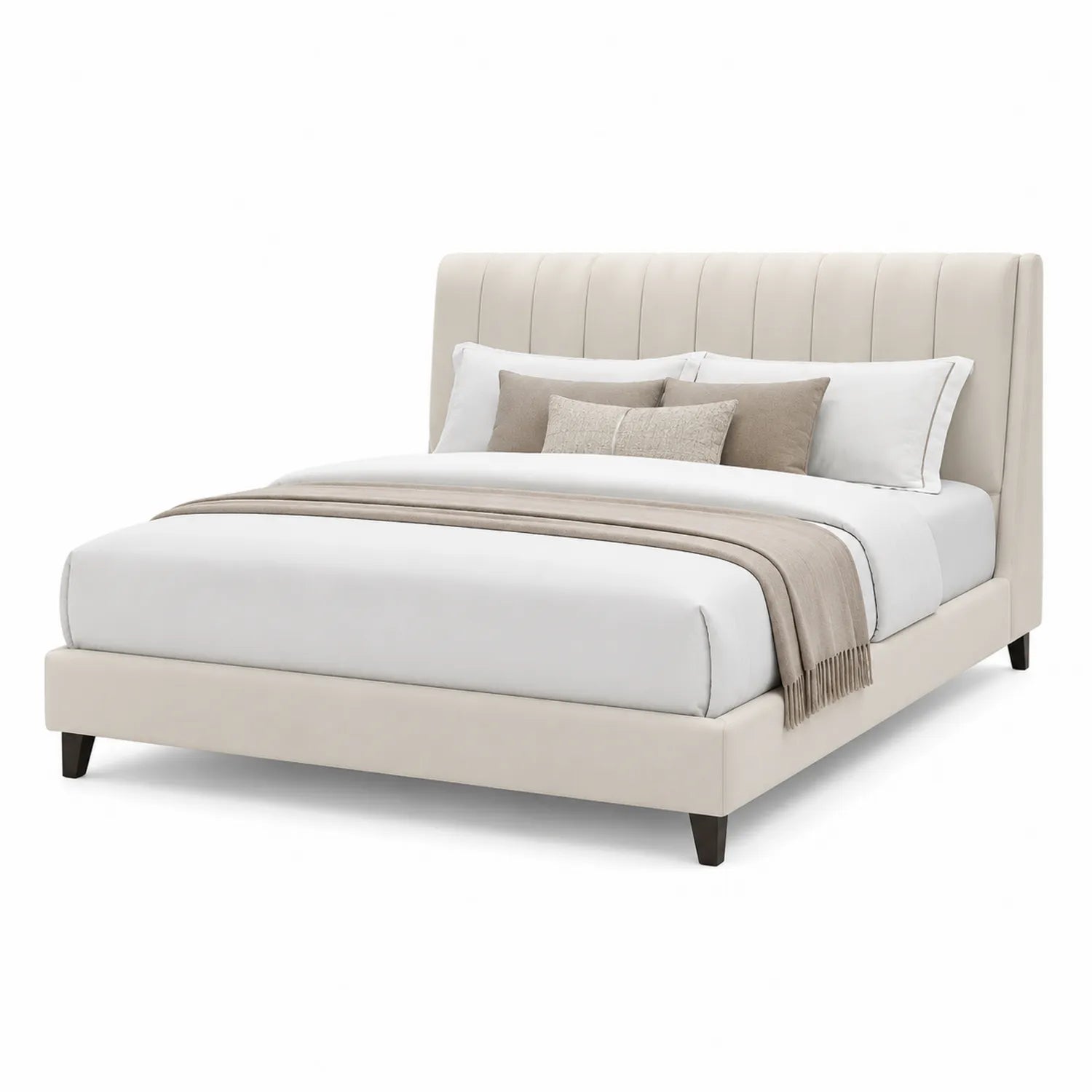 Letto in Tessuto Beige con Struttura in Legno 200x160 cm
