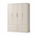 Armadio guardaroba a 4 ante con cassetti in legno MDF e maniglie in metallo dorato