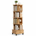 Libreria girevole a 4 livelli in legno chiaro con ruote