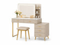 Toletta con Sgabello in MDF e Metallo Beige con Specchio LED e Scaffali