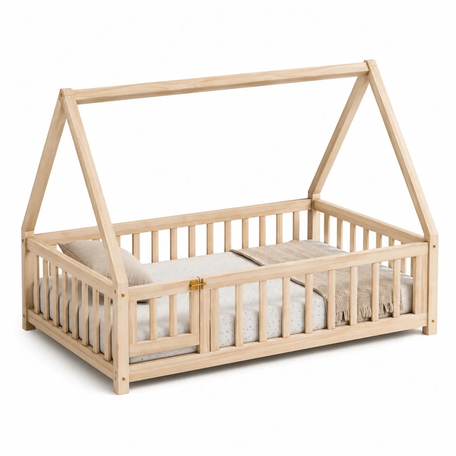 Letto per Bambini in Legno di Pino a Forma di Casa 140x70 cm
