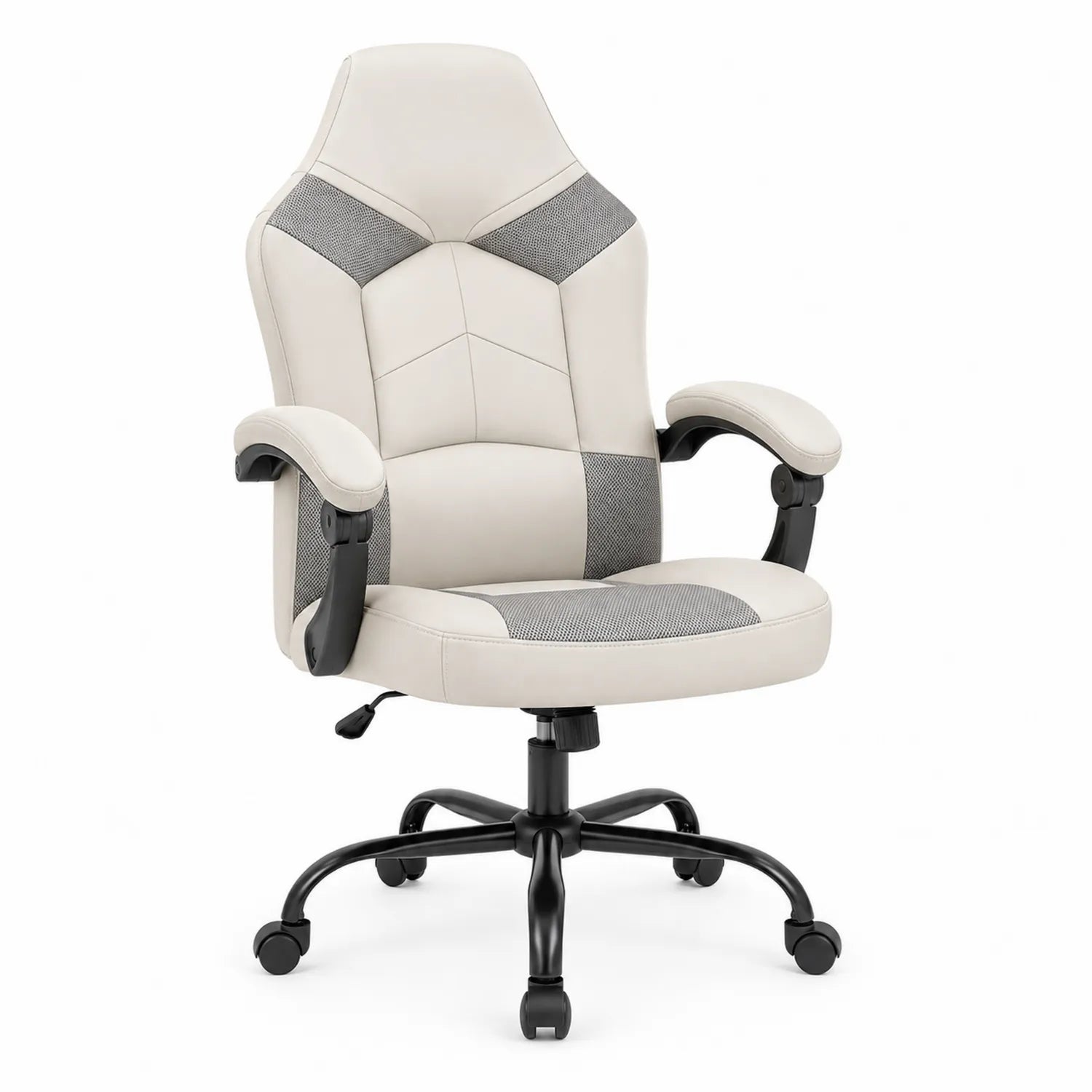 Sedia ergonomica da ufficio in pelle sintetica e tessuto grigio/beige