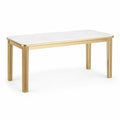 Tavolo da pranzo rettangolare in marmo bianco e metallo dorato 180x90x75 cm