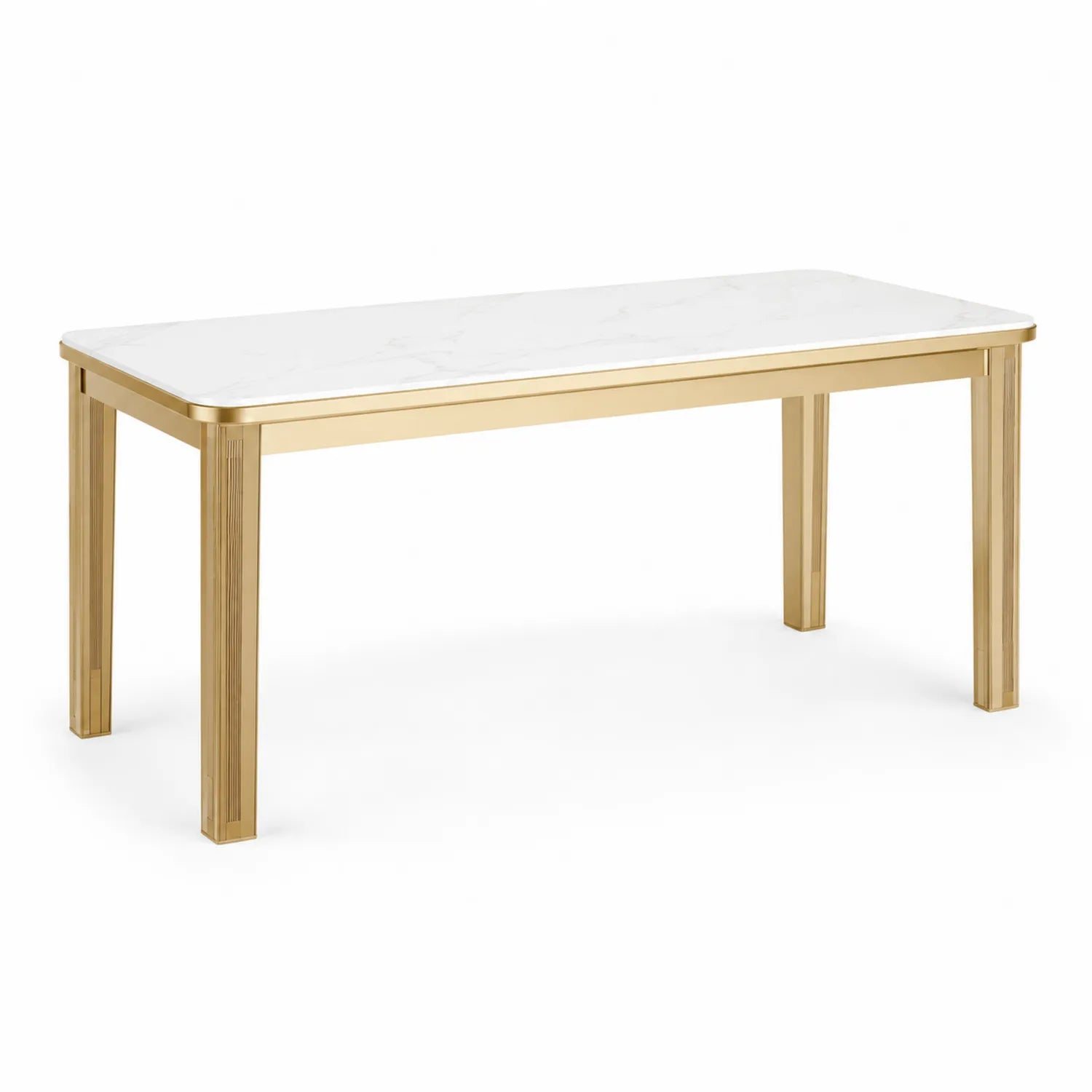 Tavolo da pranzo rettangolare in marmo bianco e metallo dorato 180x90x75 cm