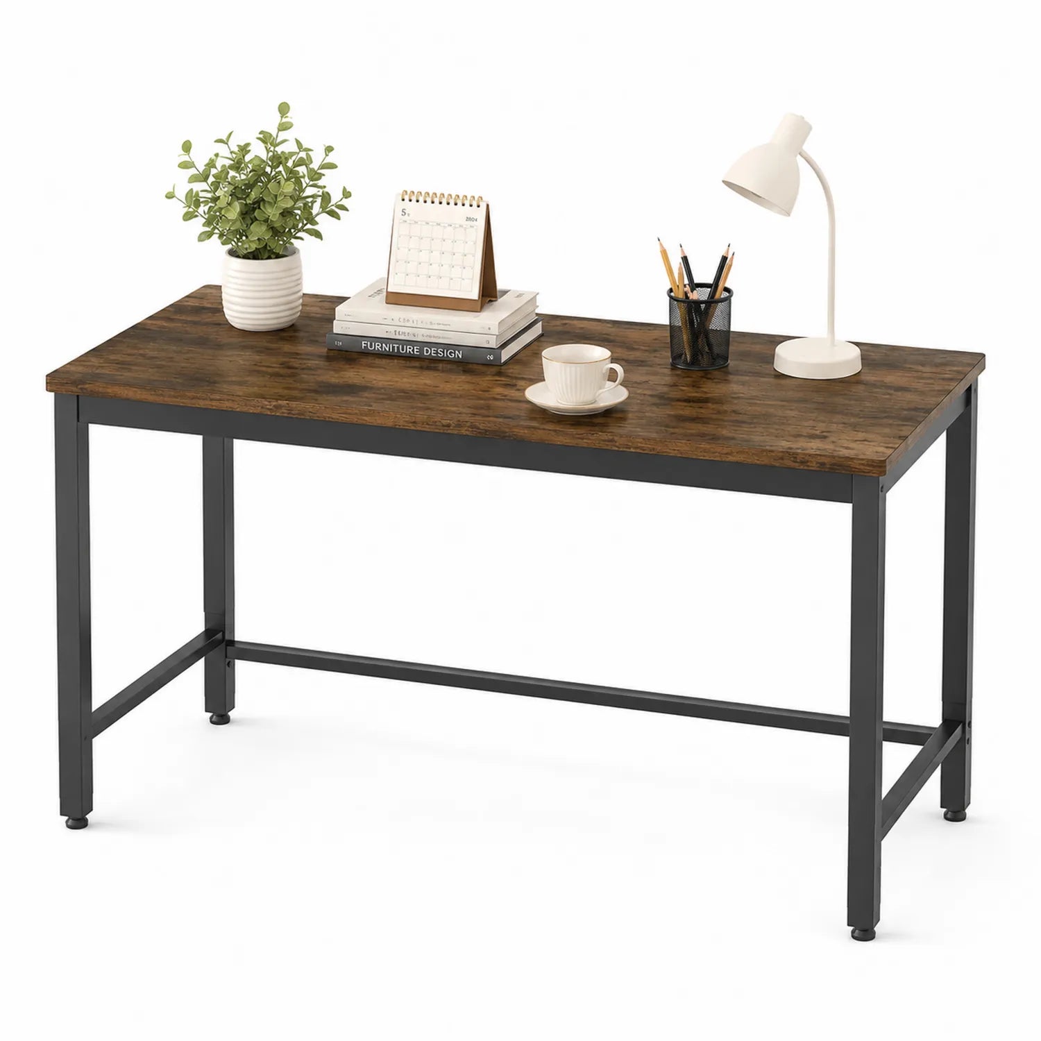 Scrivania in Legno MDF e Metallo Marrone/Nera