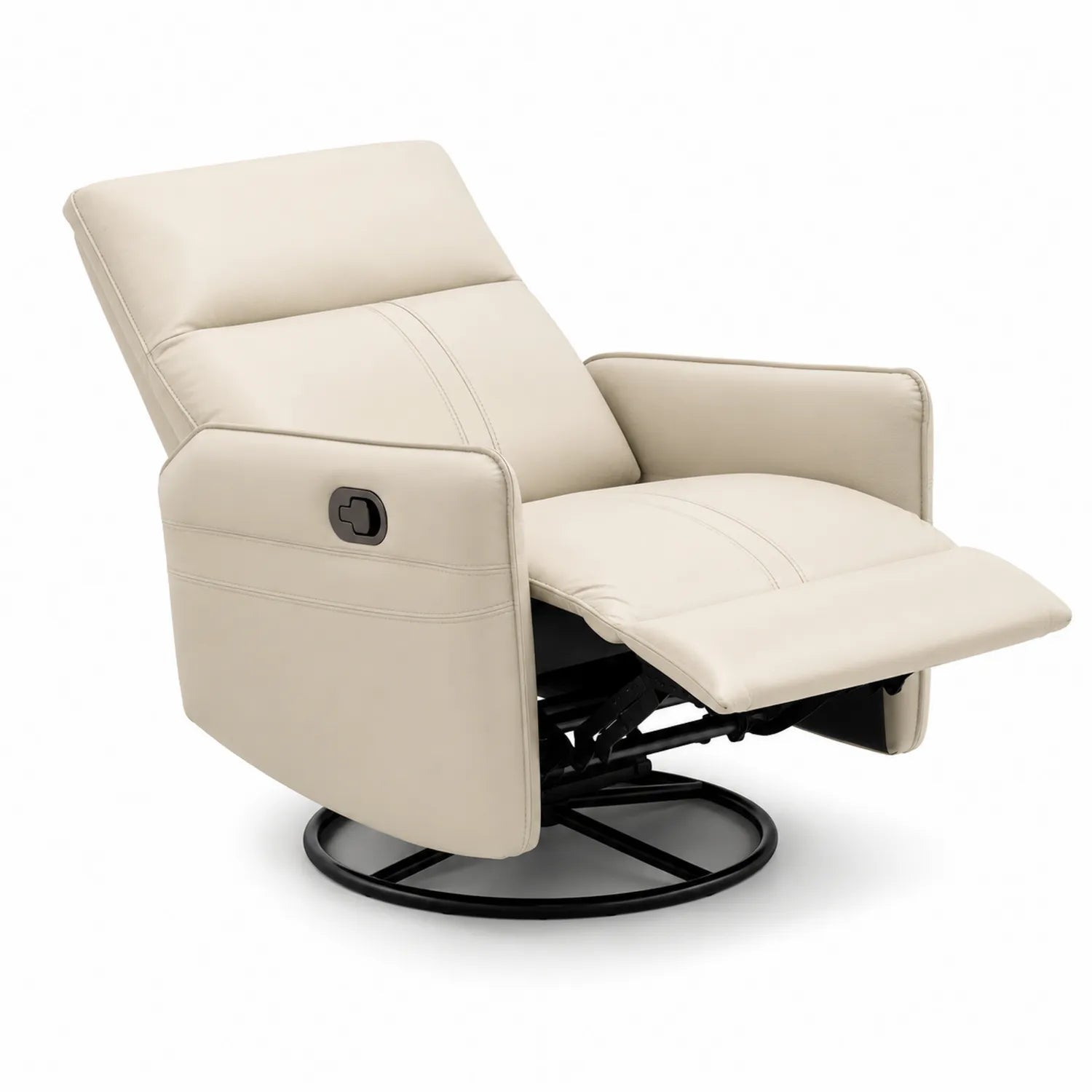 Poltrona reclinabile in pelle sintetica beige con base girevole
