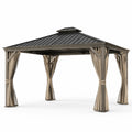 Gazebo in Alluminio 3x4m con Tetto in Acciaio e Tendaggi Beige